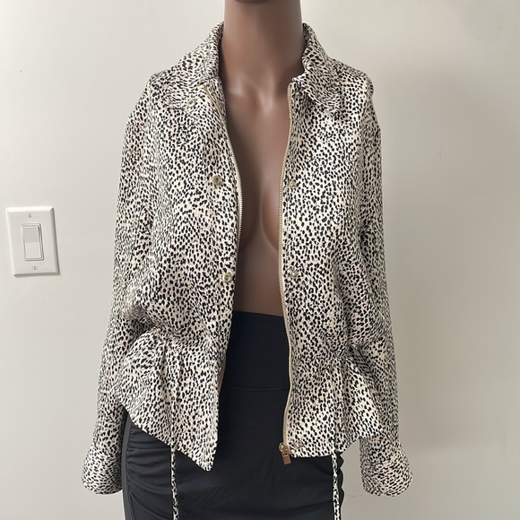 Club Monaco Leopard Varsity Spring Jacket Waist Tie Animal Blazer Zip Up XS - Picture 11 of 14